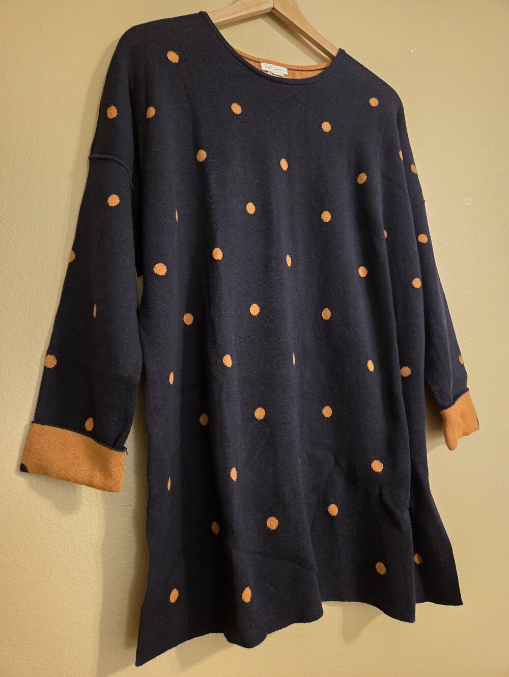 J.JILL Navy Blue Orangeβ Knit Polka-Dot Scoop Neck Reversible Tunic Sweater SZ L - Picture 4 of 12